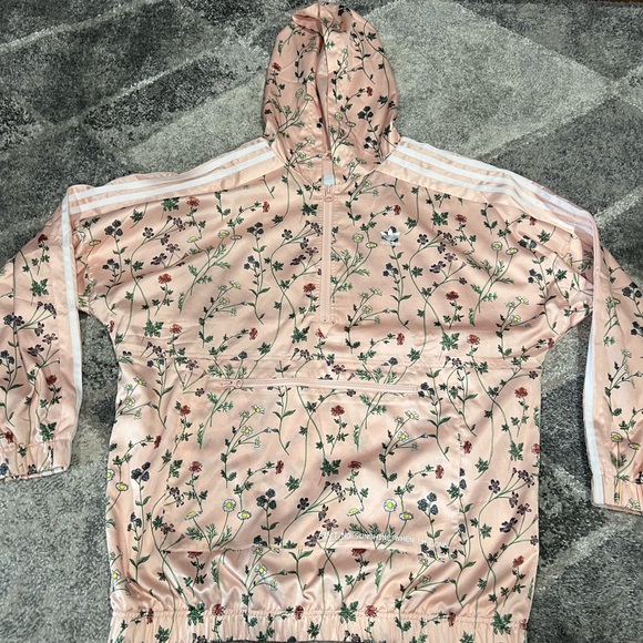 Adidas Originals Jacket Womens Size M Floral Peach Pattern Hooded Pink - Picture 1 of 9